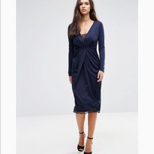 ASOS pencil wrap dress with lace hem & insert
